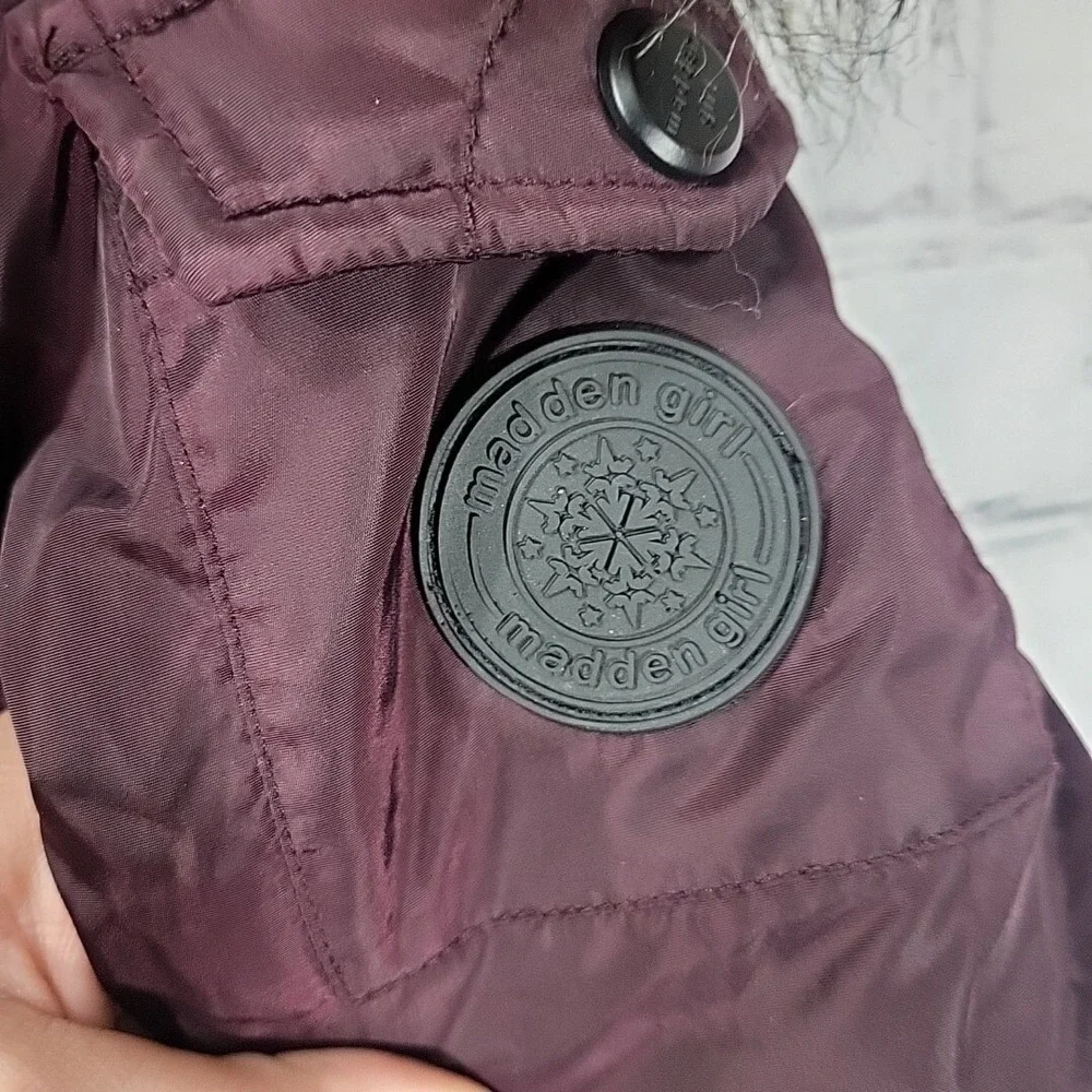 Madden Girl‎ Jacket Girls M Medium Puffer Burgundy Fur Trimmed Hood
